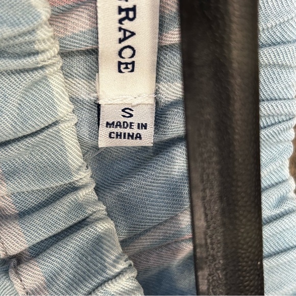 Blue & Pink Striped Off-Shoulder Embroidered Peasant Hippie Lace Up Blouse Sz S - Picture 3 of 9